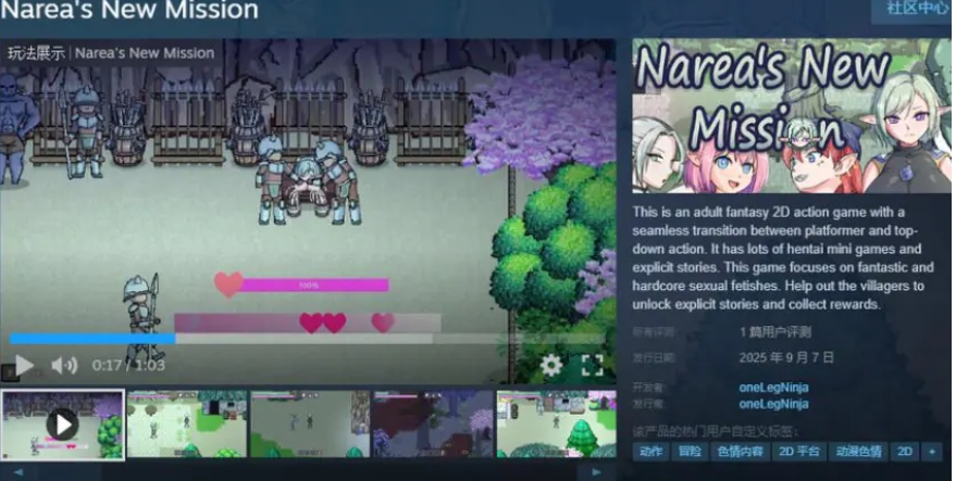 【PC/安卓/官中/动作/ACT游戏/510M】娜莉亚的新任务（Narea’s New Mission ）Ver1.7 官中步兵版+存档+PC+安卓+动作ACT游戏+510M
